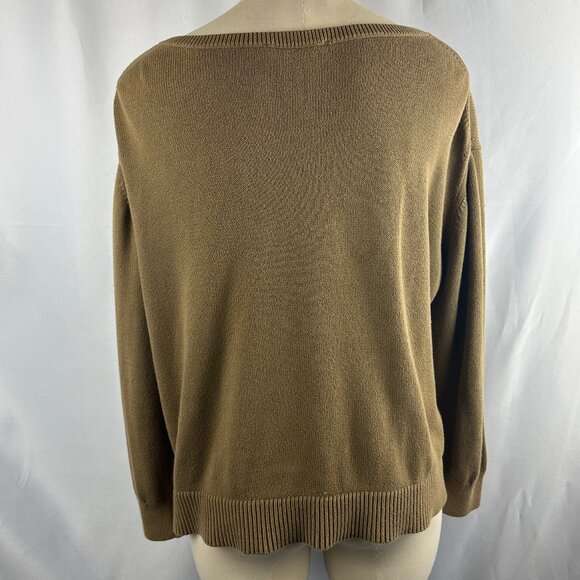 Everlane Olive Green 100% Cotton V-Neck Sweater - Picture 3 of 11